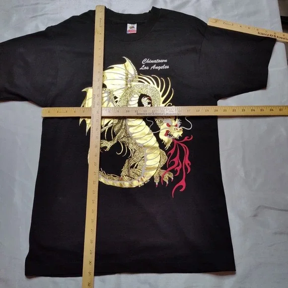 VTG Chinatown Los Angeles 1992 Gold Foil Dragon Men Large Single Thread T-Shirt